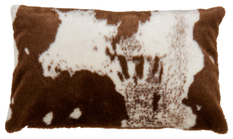 Urban Faux Cowhide Throw Pillow, Brown, 14"x22", Down Filled
