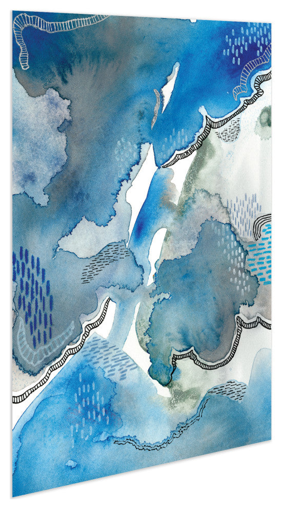 Subtle Blues Abstract Printed Wall Art on Unframed Free Floating Tempered Glass
