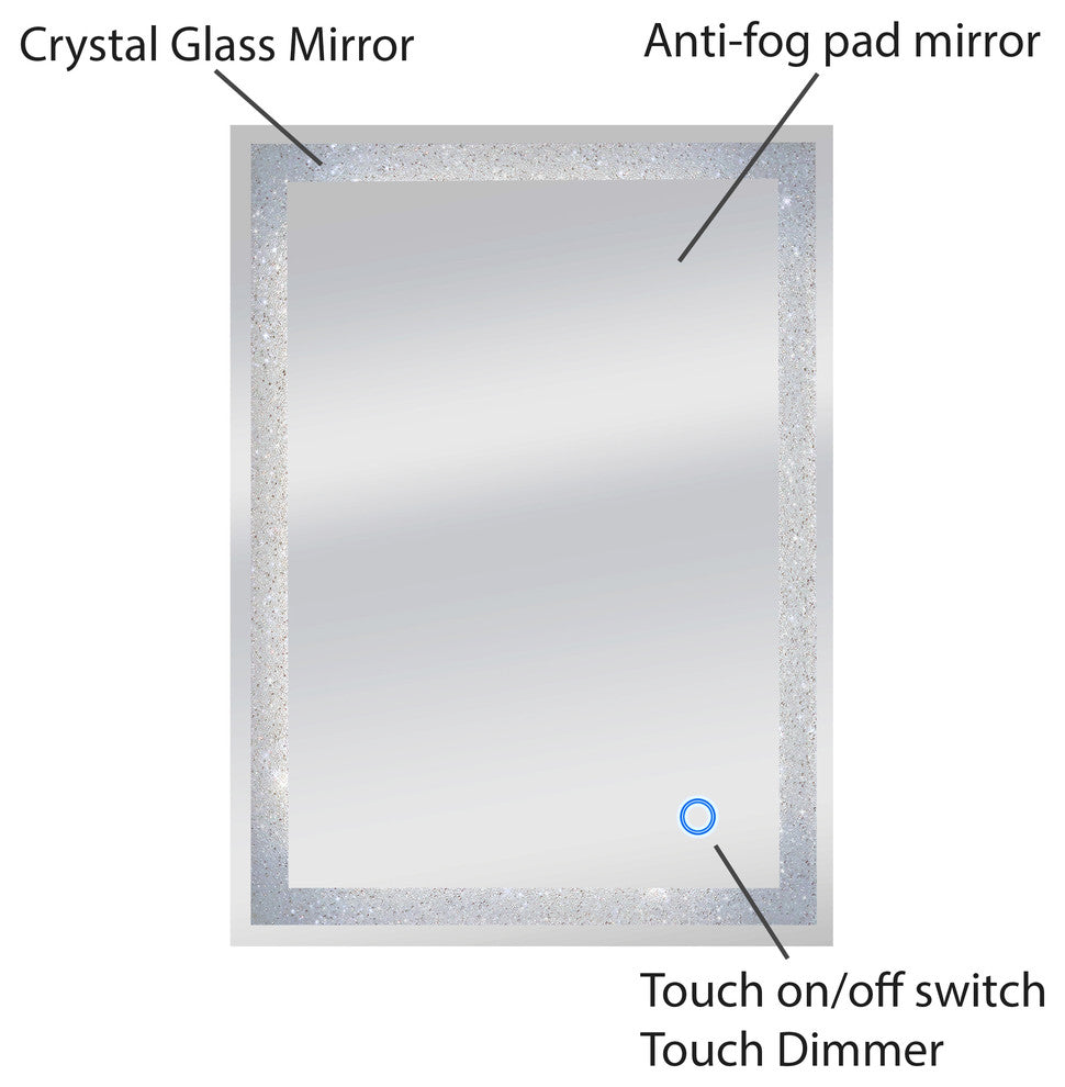 Dyconn Faucet Edison Crystal Wall Mounted LED Bathroom Mirror, 24"w X 34"h