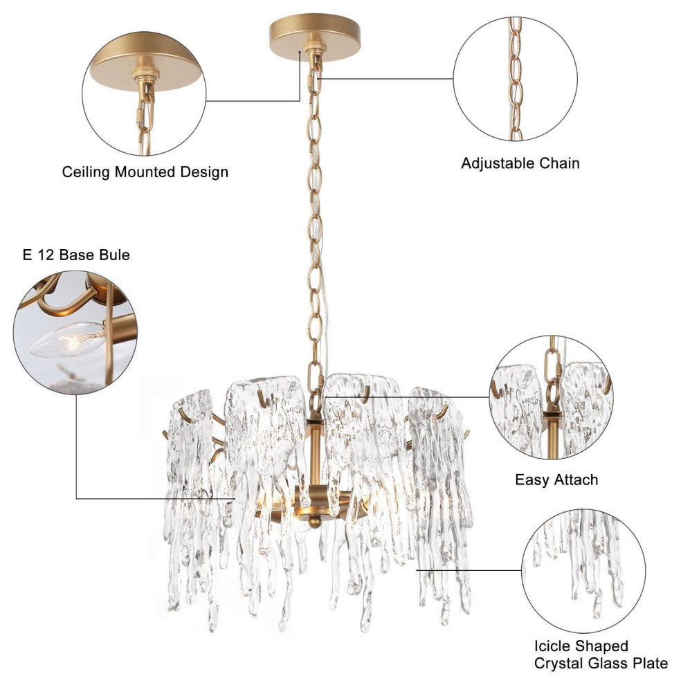 LNC Victoria Falls 3-Light Modern Metal and Gold Drum Crystal Shade Chandelier