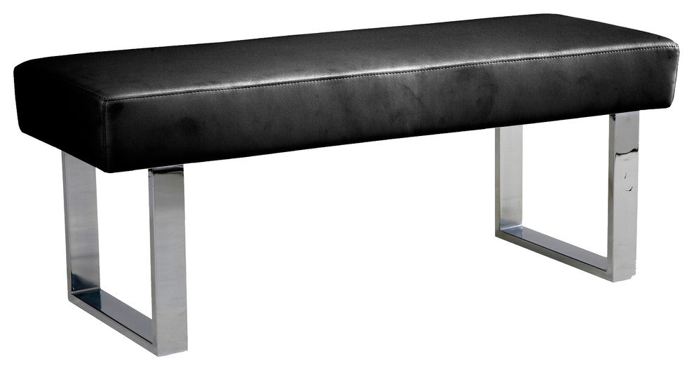 Armen Living Amanda Modern Vinyl & Metal Living Room Bench in Black/Silver