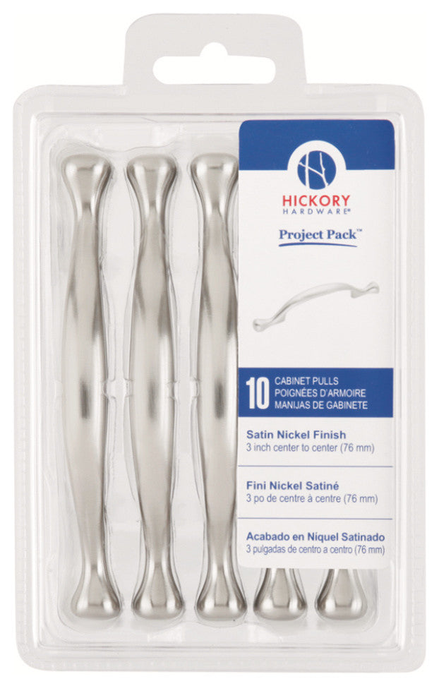 Belwith Hickory Project Pack 3 In. Conquest Satin Nickel Cabinet Pull (10 Pack)