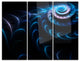 "Blue Fractal Flower in Dark" Metal Wall Art, 3 Panels, 36"x28"
