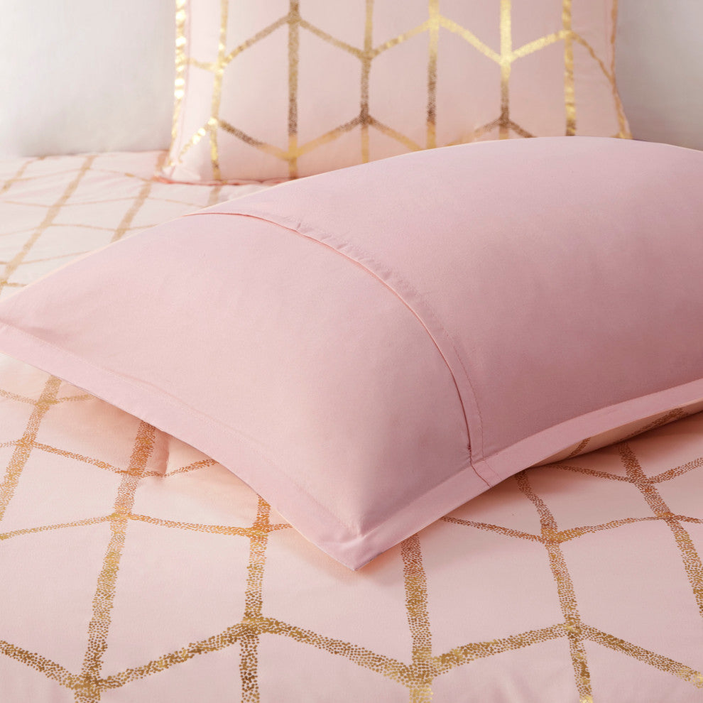 Intelligent Design Raina Metallic Printed Comforter Set, Blush/Gold