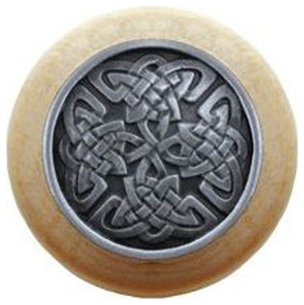 Celtic Isles Natural Wood Knob, Unfinished With Antique-Style Pewter