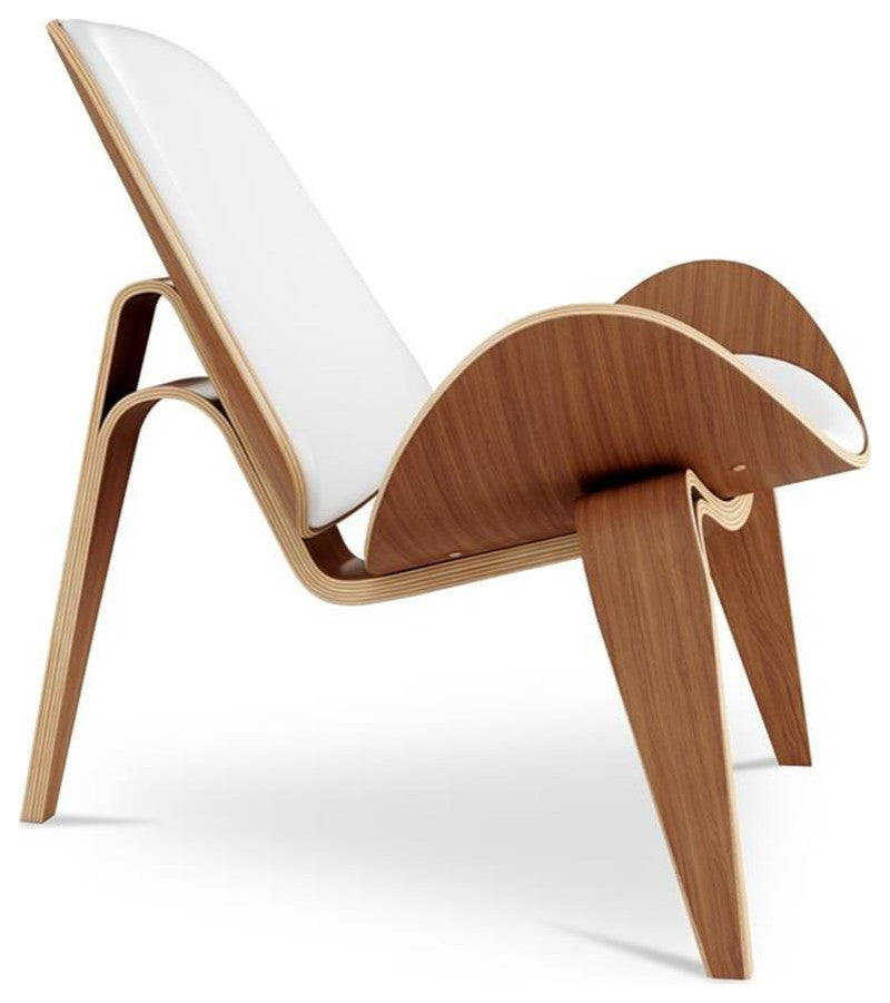 Aron Living 13.8" Wood and Genuine Leather Arch Shell Chair in White
