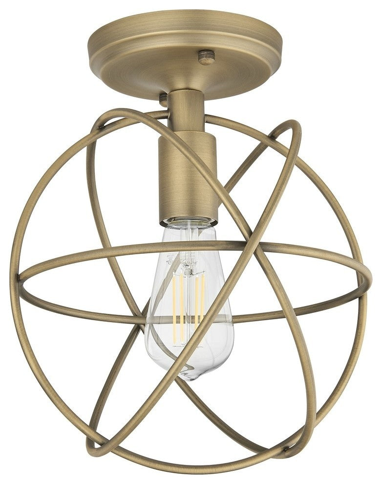 Avesso Semi Flush Mount Ceiling Light With LED Bulbs, Antique Brass