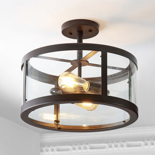 Herndon 2-Light 15" Iron/Glass Modern LED Flush Mount, Black by JONATHAN  Y