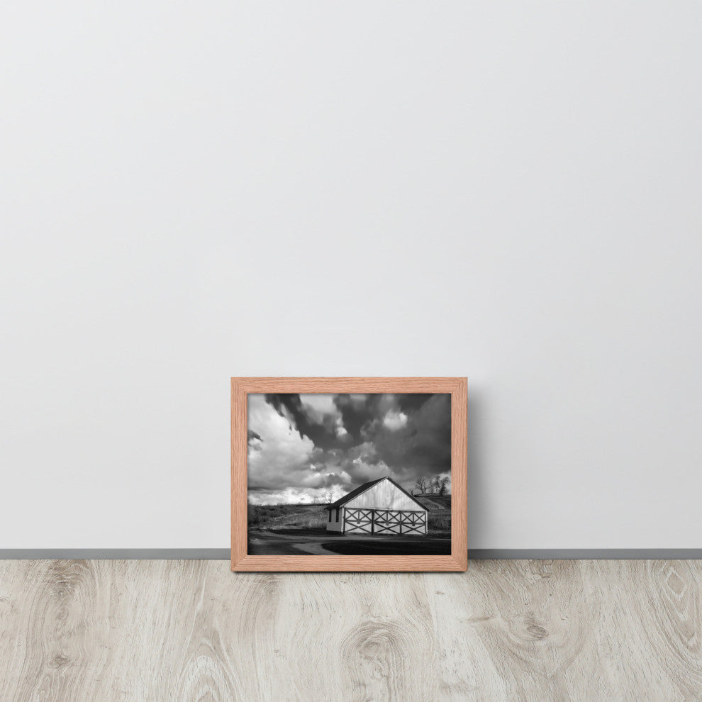 Aging Barn Morning Sun in Black and White Framed Photo Paper Wall Art Prints, Red Oak, 8" X 10"