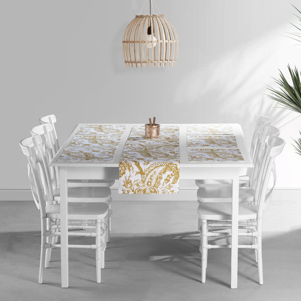 Edina Printed Cotton Table Runner and Placemats, Edina Yellow
