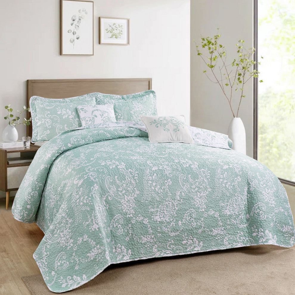 LA Boheme 5 Piece Printed Bed Spread Set, Teal Turquoise, Queen
