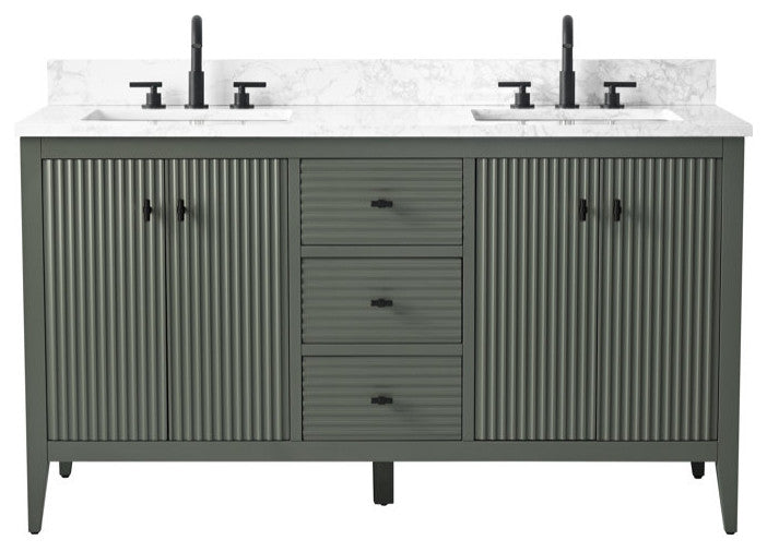 Vanity Art Freestanding Vanity, Vintage Green, 60", Double Sink, Matte Black