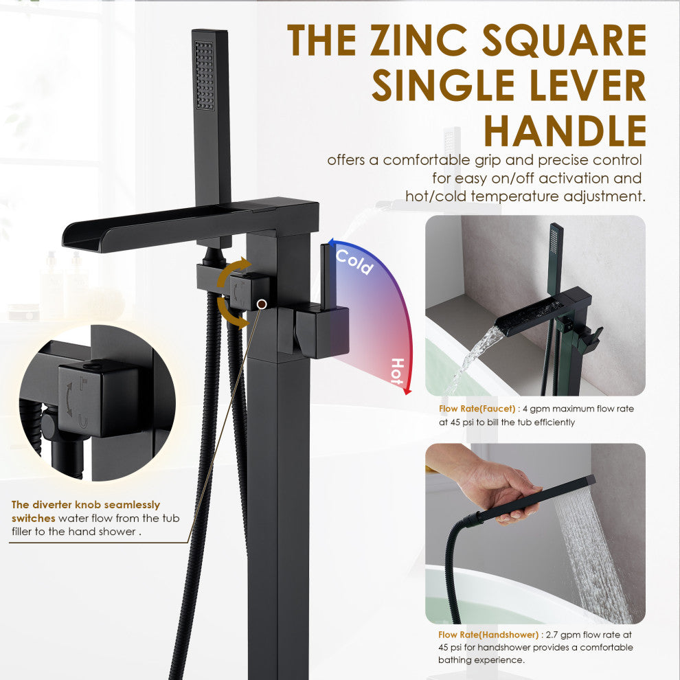 Camino Single Lever Handle Freestanding Floor Mounted Tub Filler, Matte Black