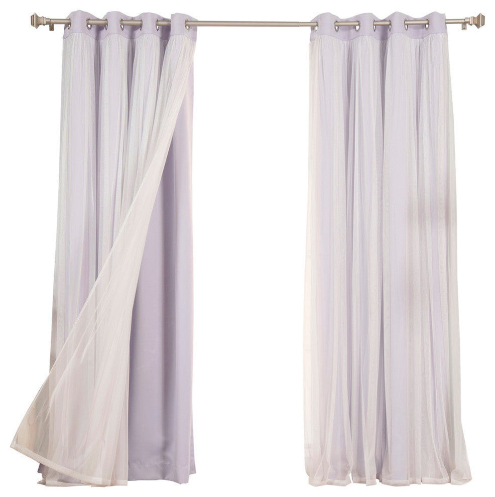 Grommet Blackout Curtains With Tulle Overlay, Lilac, 84"