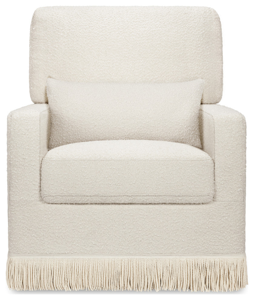 Crawford Pillowback Comfort Swivel Glider, Boucle with Tassel Fringe, Ivory