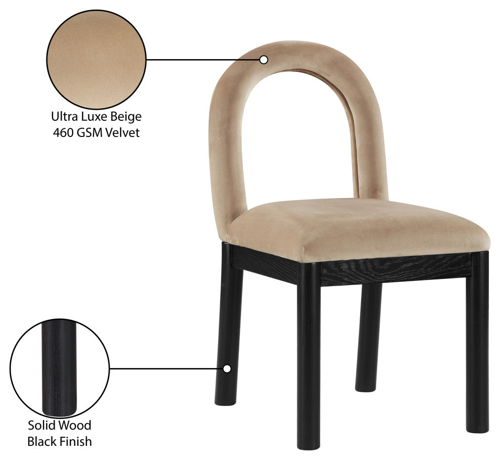 Conrad Upholstered Dining Chair, Beige, Velvet, Black Finish