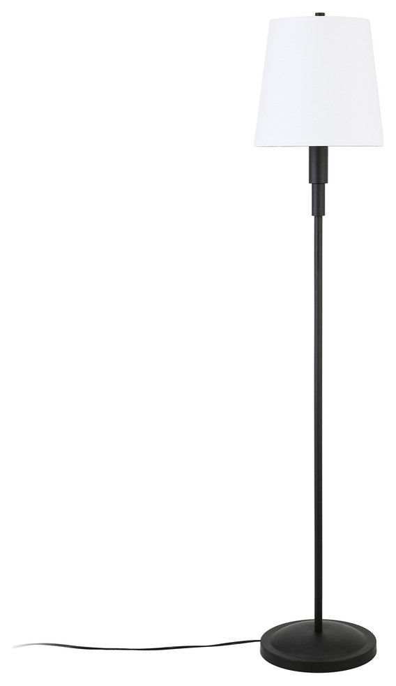 60" Black Traditional Shaped Floor Lamp With White Frosted Glass Drum Shade