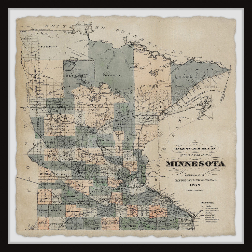 "Minnesota Township Map" Framed Painting Print, 18x18