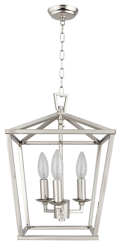 3-Light Lantern Chandelier, Polished Nickel