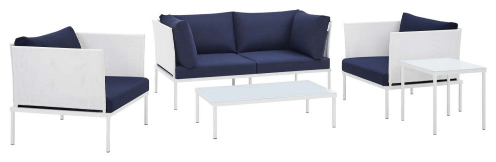Harmony 5-Piece Sunbrella Outdoor Patio Aluminum Furniture Set, White Navy