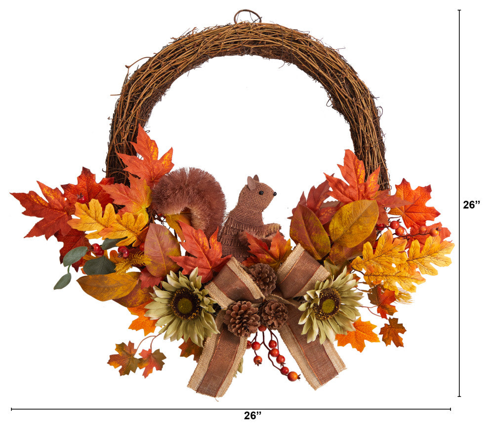 W1183 26 Fall Harvest Artificial Autumn Wreath With Twig Base and Bunny