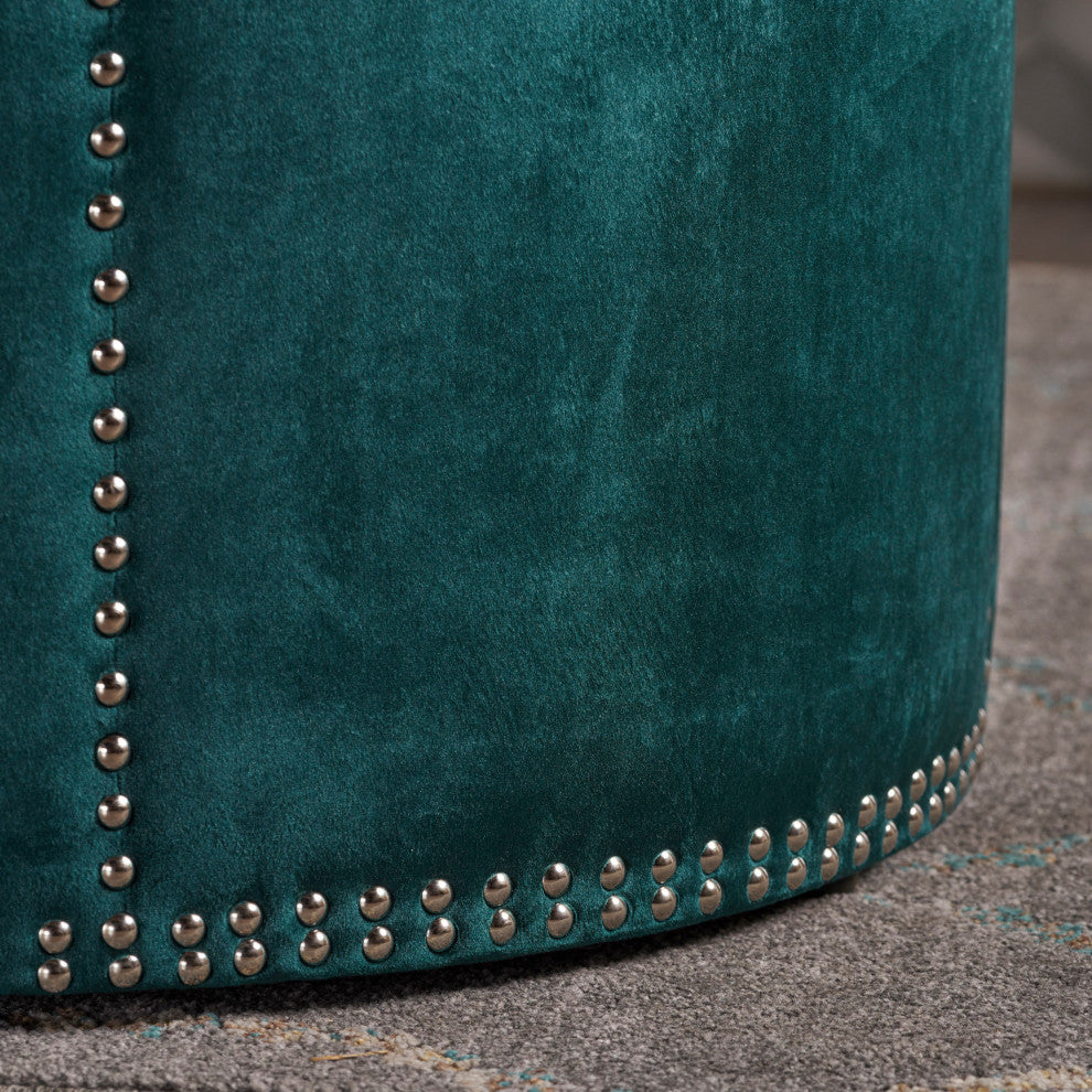 GDF Studio Jesper Studded New Velvet Ottoman, Teal
