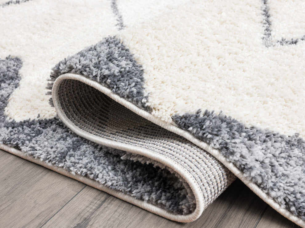 Abani Willow WIL170A Cream Moroccan Shag Grey Border Area Rug