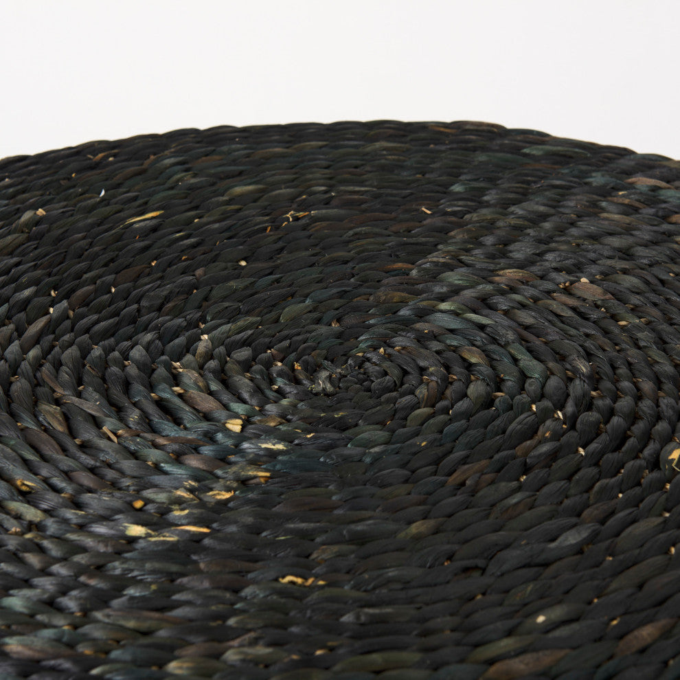 Dina 75Lx75Wx45H Black Cornhusk and Water Hyacinth Round Coffee Table Pouf