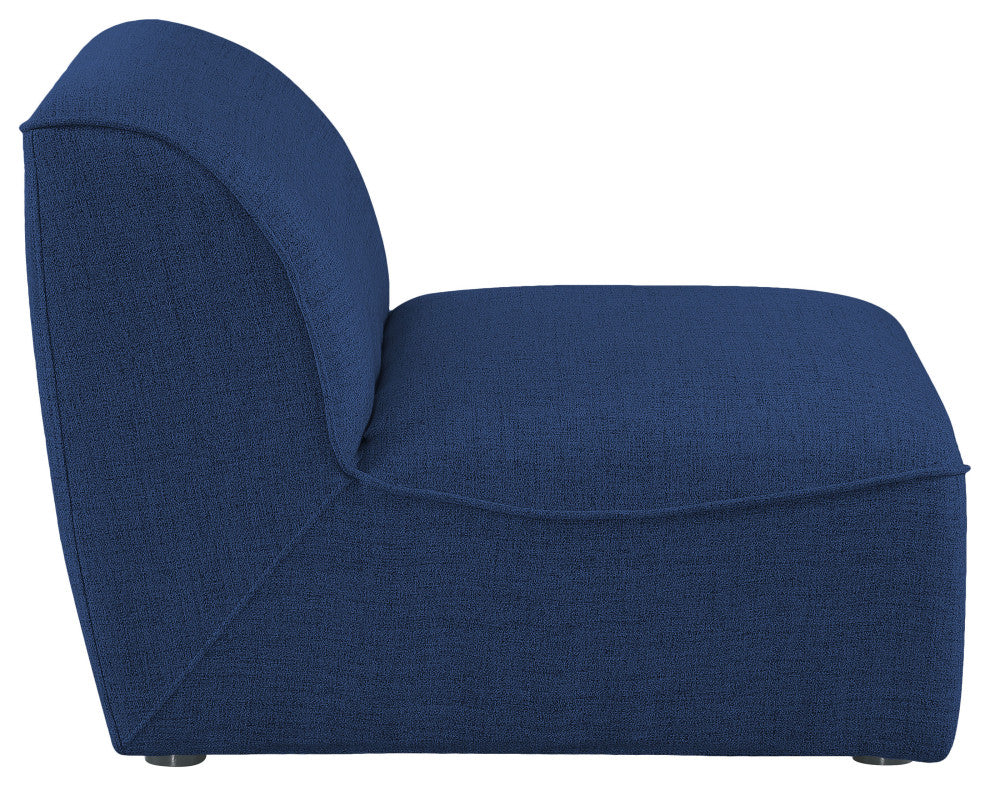 Miramar Linen Textured Fabric Upholstered Armless Chair, Navy