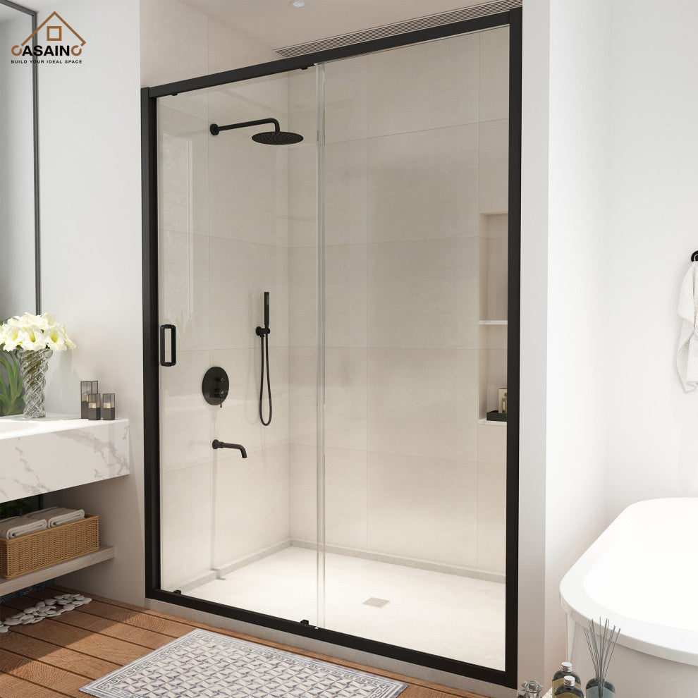 48-in x 72-in Framed Sliding Shower Door, Matte Black