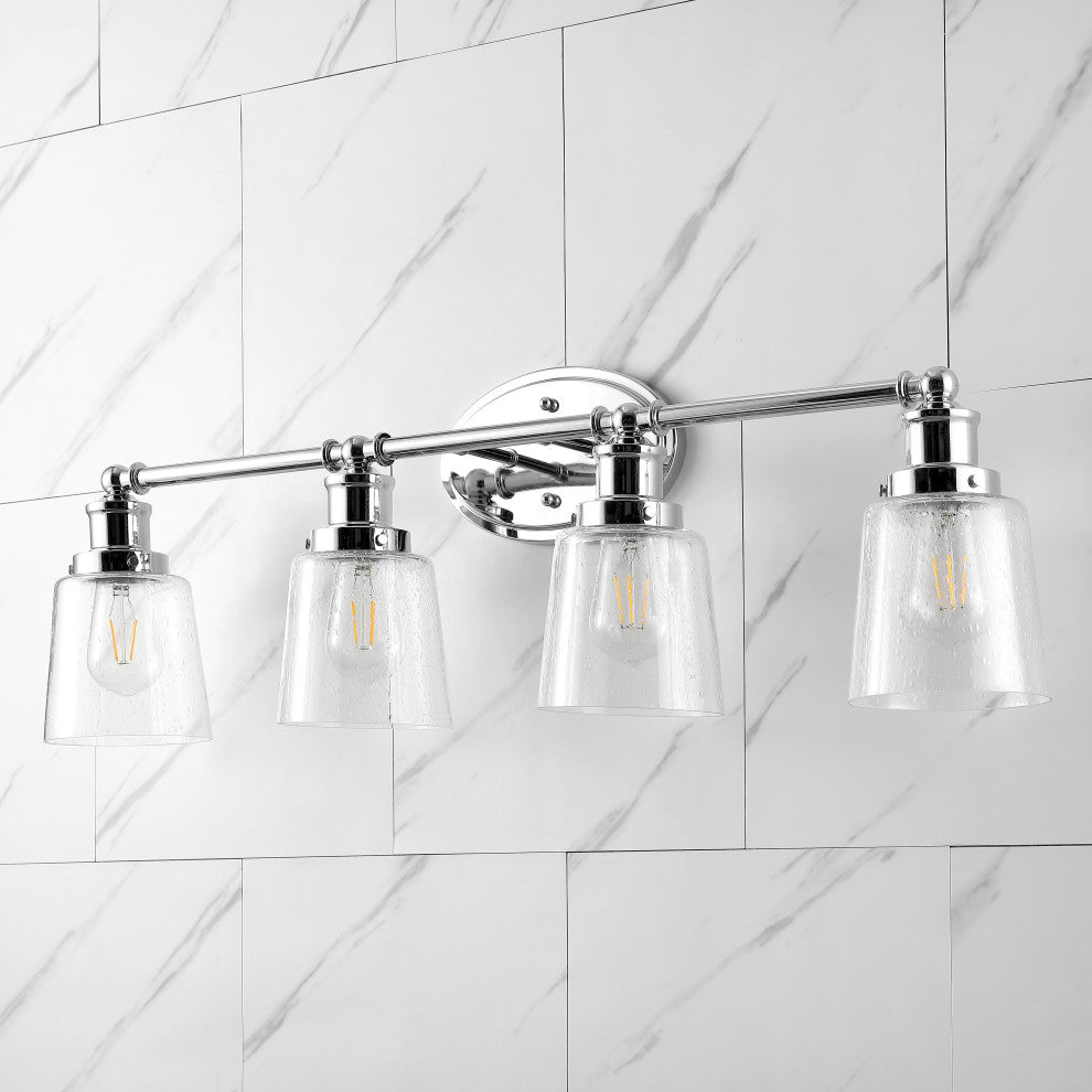 Beverly 31.75" 4-Light Iron/Seeded Glass Cottage LED Vanity Light, Chrome