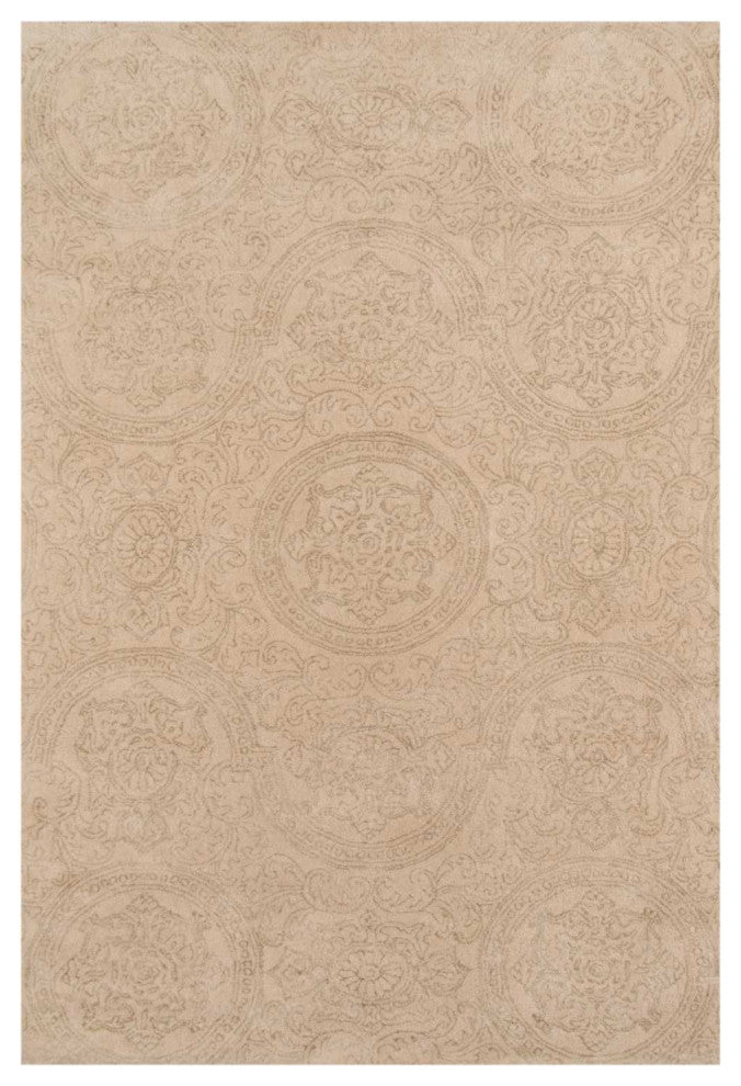 8" X11" X 0.5" Beige Wool Area Rug