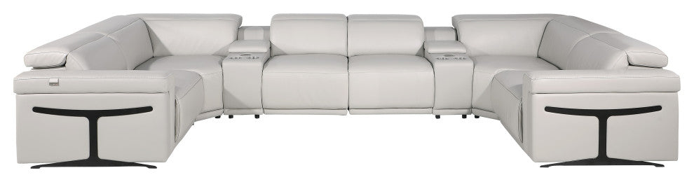 GIOVANNI 8-Piece, 4-Power Reclining Italian Leather Sectional, Light Gray