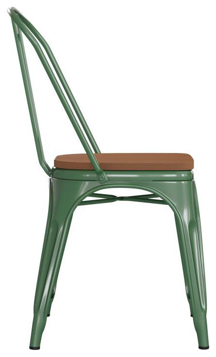 Perry Commercial Grade Metal Indoor-Outdoor Stackable Chair w/All-Weather Seat,