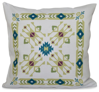 Jodhpur Border 4, Geometric Print Pillow, Green, 20"x20"