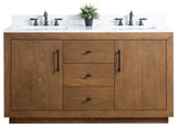Vanity Art Bathroom Vanity With Sink, Tan, 60" Double, Arabescato White Engineered Marble Top