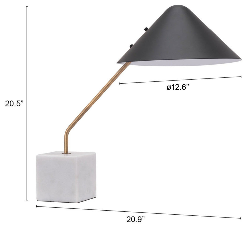 Black Gold and Marble Table or Desk Lamp