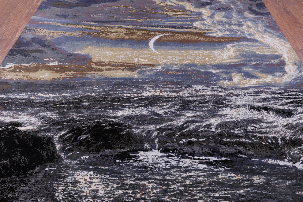 Moon And Sea Wool and Silk Hand Knotted Rug 8' 2" X 10' 1" Q9102