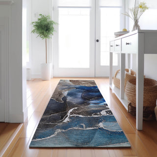 Premium Machine Washable Mayfield AMF503 Navy 2'3" x 7'6" Runner Rug