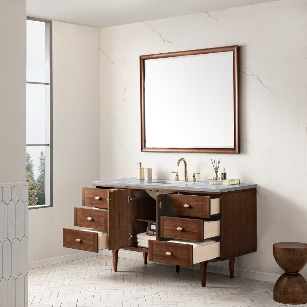 Amberly 60" Single Vanity, Mid-Century Walnut, 3CM Arctic Fall Top