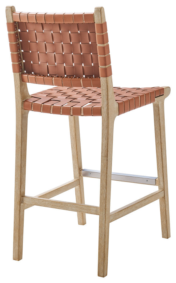 Marco Faux Leather Counter Stool Drift Wood Frame, Ochre Brown