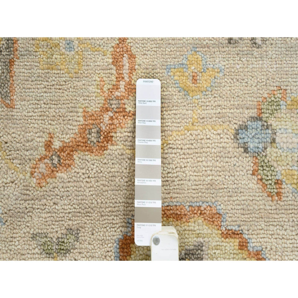 Tan Color, Oushak Design Pure Wool Hand Knotted Oriental Rug, 9'1"x11'9"
