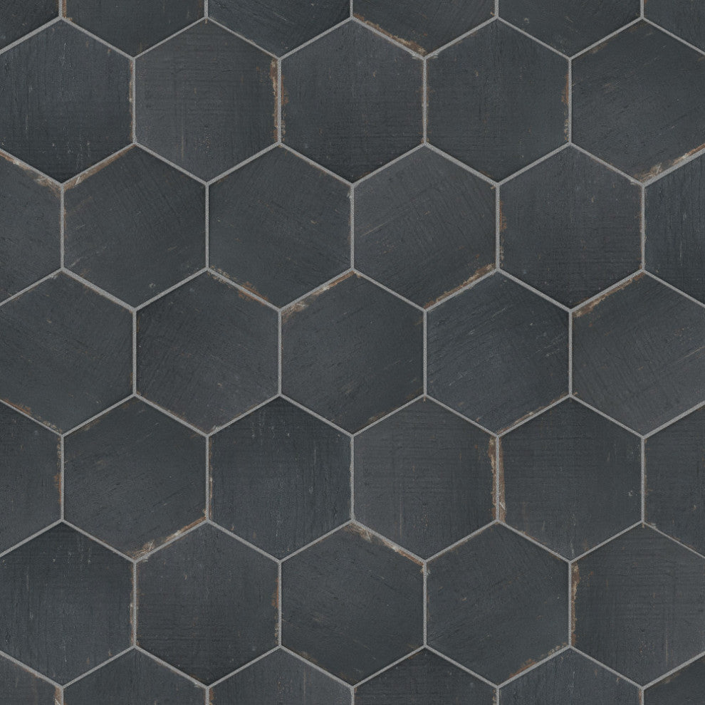 Retro Mini Hex Nero Porcelain Floor and Wall Tile