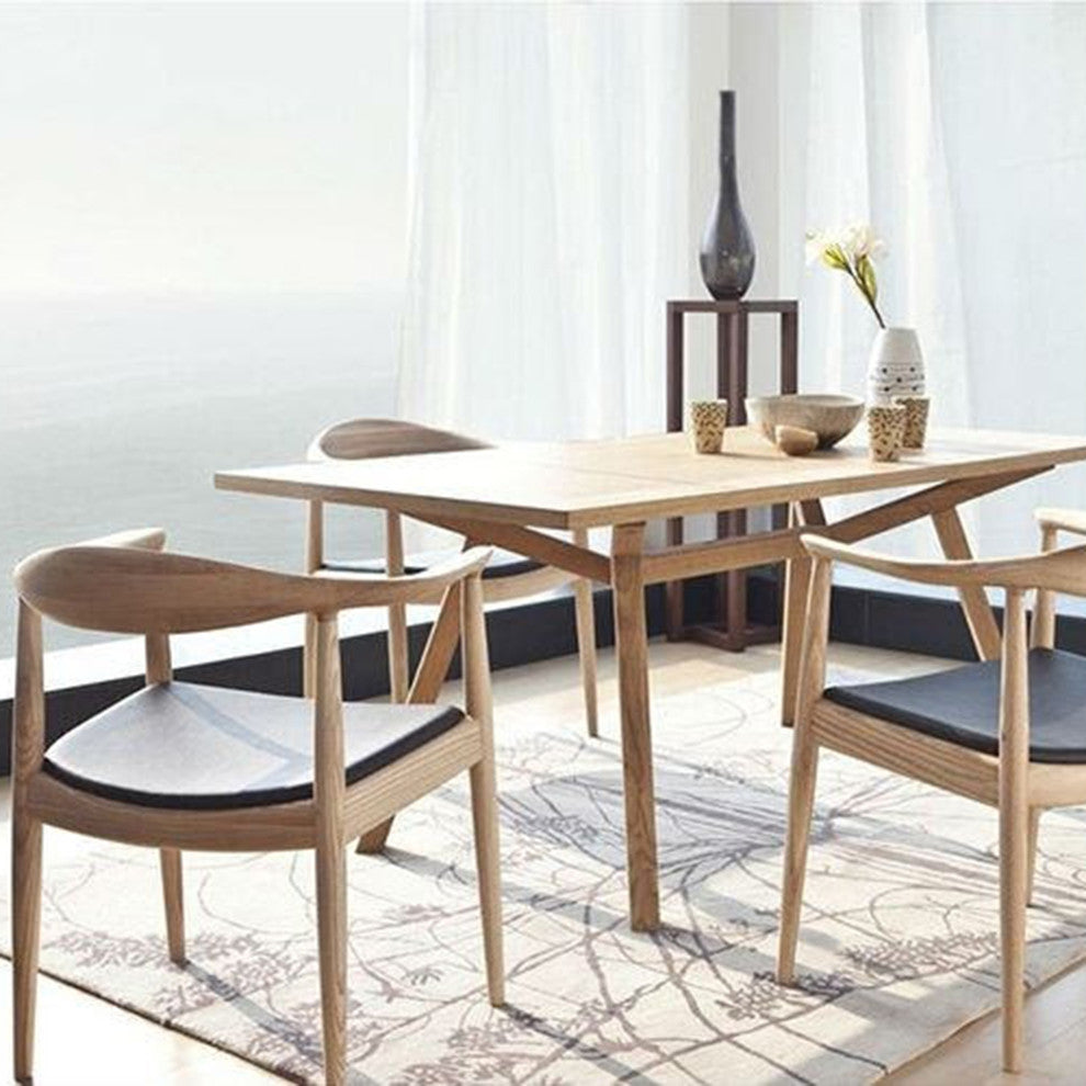 Real Oak Wood PU Leather Seat Wegner Kennedy Dining Assembled Chair, Natural