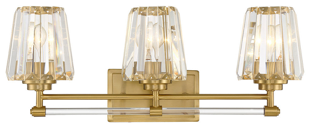 Garnet 3-Light Bathroom Vanity Light, Matte Black, Warm Brass
