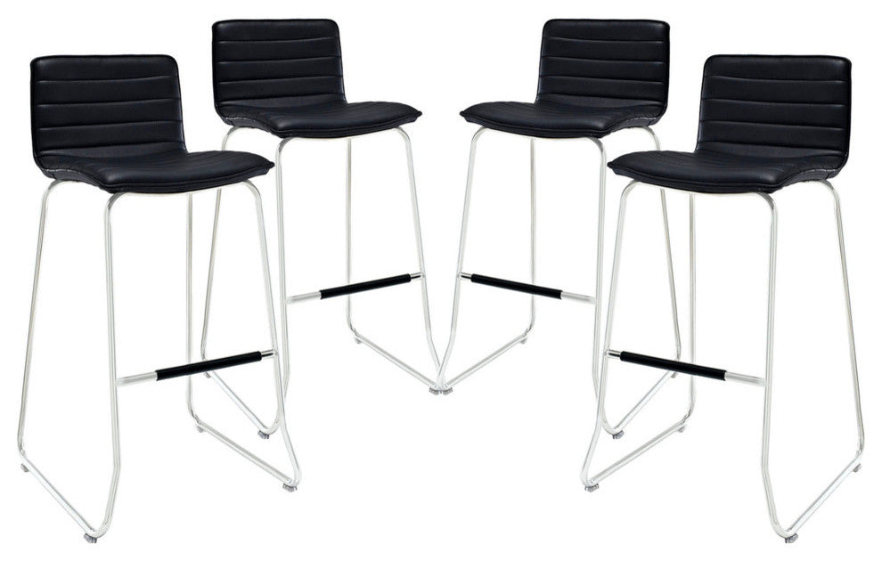 Modern Urban Contemporary Bar Stool Set of 4, Black Faux Leather