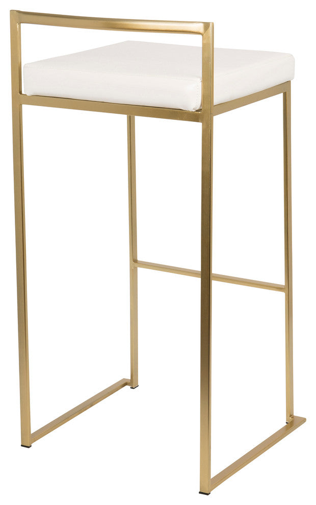 LumiSource Fuji Barstool, Gold and White PU, Set of 2