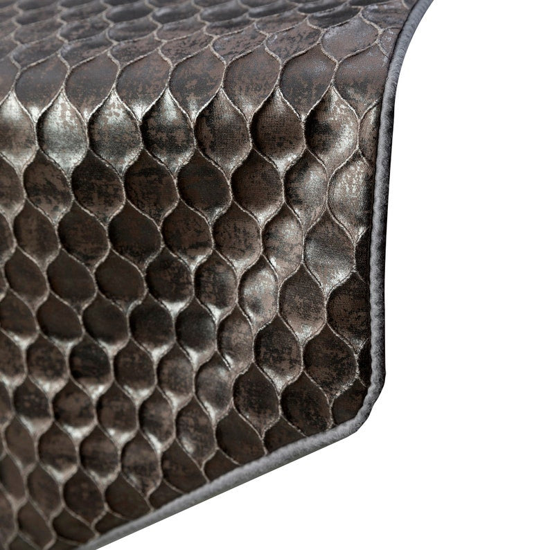 Decorative Table Runner Silver Satin 16"x120", Foil Beehive Tassels, Hive Wave