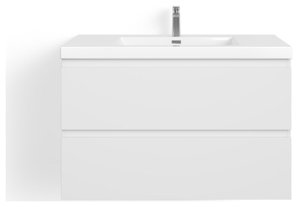 The Beacon Bathroom Vanity, Single Sink, 36", High Gloss White, Wall Mounted