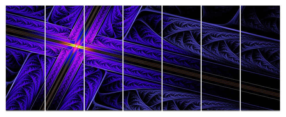 Bright Blue Fractal Cross Design, Abstract Canvas Art Print, 83"x32", 7 Panels